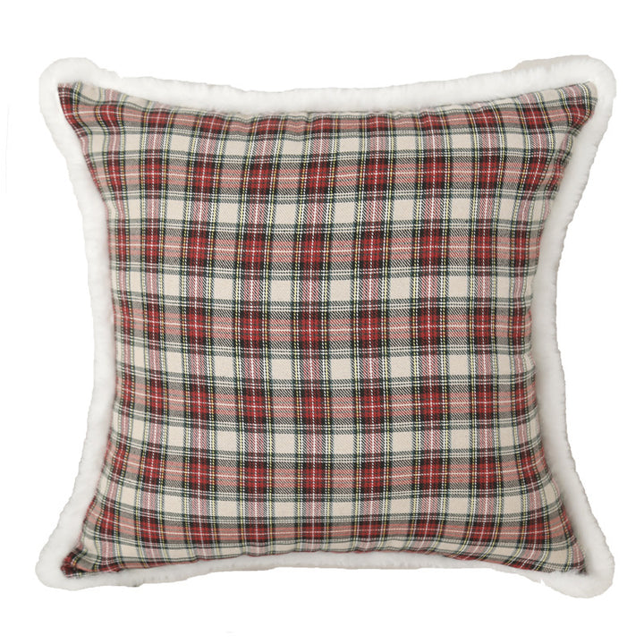 Plaid Holiday Decorative Throw Pillow with Embroidered Snowflake Motif and Hidden Zipper