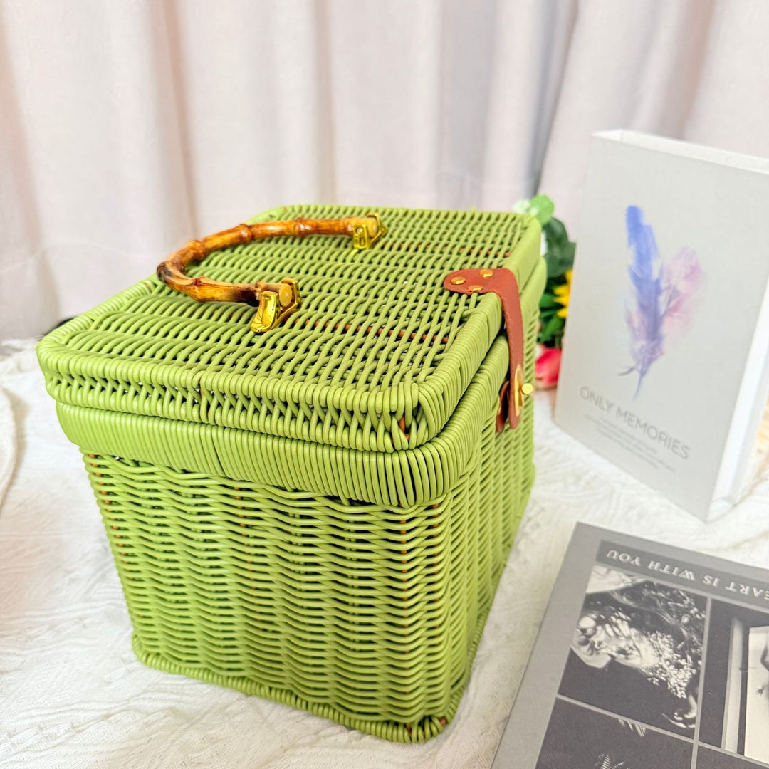 Women's Handwoven Rattan Storage Basket with Belly Pocket Stornfield