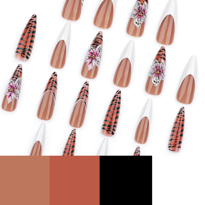 Artful stiletto nails with floral and animal design Stornfield