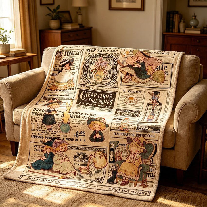 Cozy Vintage-Themed Fleece Blanket Stornfield