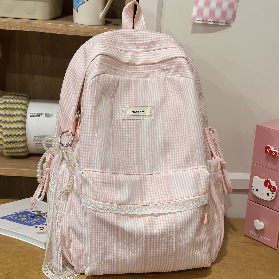 Striped Casual Backpack with Decorative Lace Stornfield