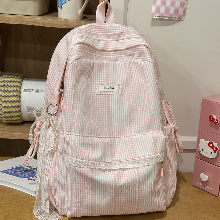 Striped Casual Backpack with Decorative Lace Stornfield