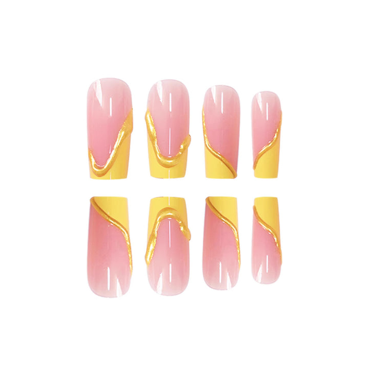 Elegant Acrylic French Tip Press-On Nails with Gold Detailing Stornfield