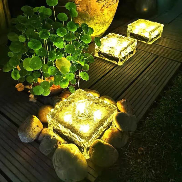 Solar Glass Paver Garden Pathway Light With Integrated Warm LED Modules Stornfield