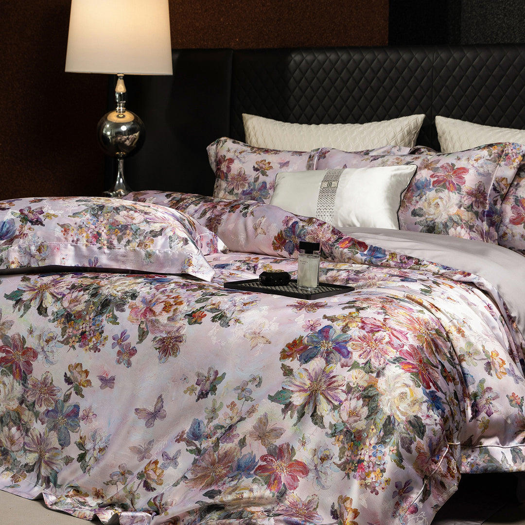 Luxurious Floral Satin Duvet Cover Bedding Set with Reversible Pillowcases