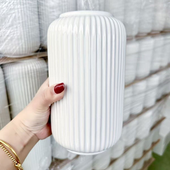 Elegant Vertical Ribbed Ceramic Vase Stornfeild
