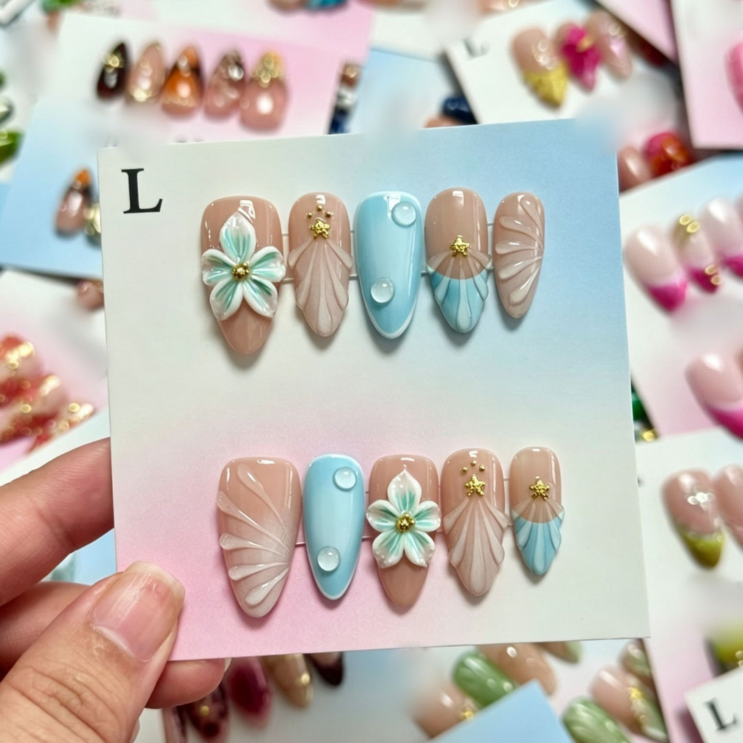 Handmade Floral Design Press-On Nails Set