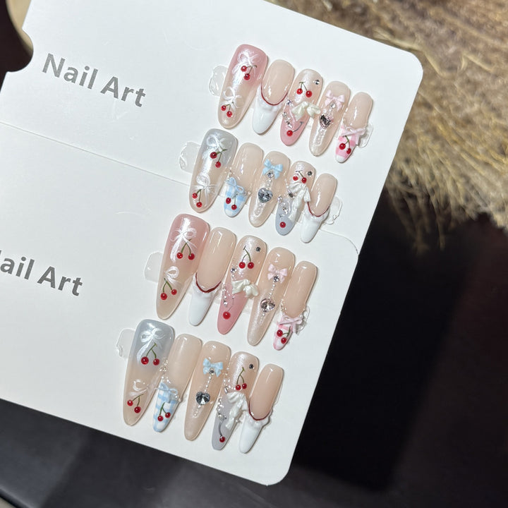 Decorative Press-On Nail Art Set with Charming Cherry Accents Stornfield
