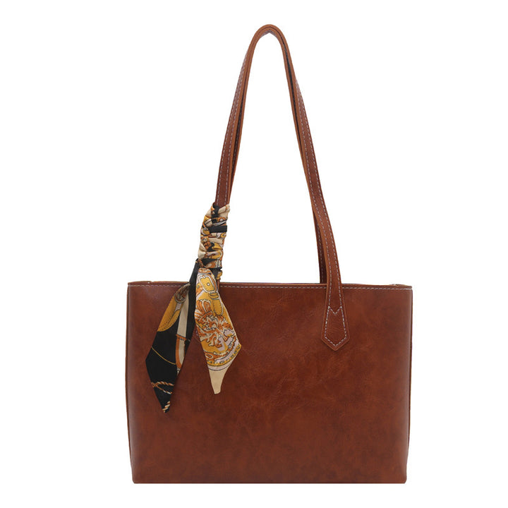 Stylish Structured Tote Handbag with Decorative Scarf
