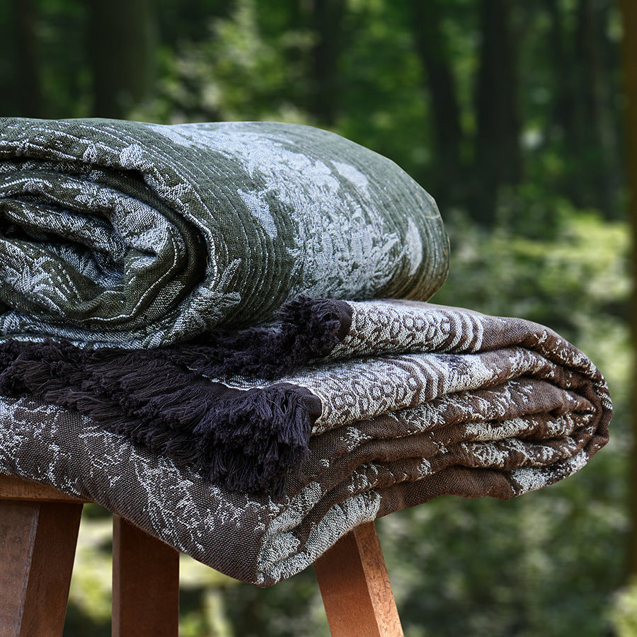 Jacquard Floral Textured Throw Blanket with Fringed Edge