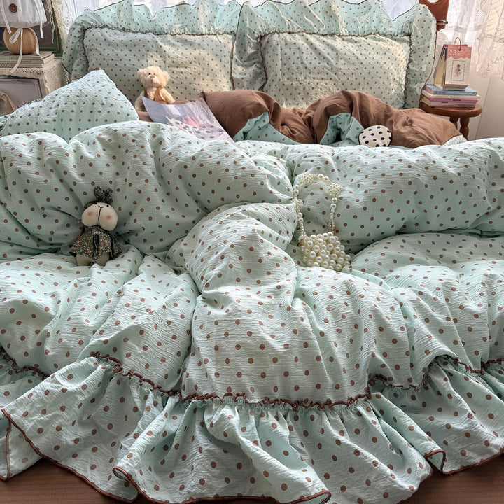 Ruffled Polka Dot Duvet Cover Set