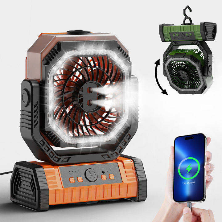 Unisex rechargeable battery table fan with LED ring and adjustable tilt head Stornfield