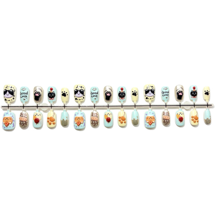 Artistic Press-On Nail Art Set with Cute Animal Designs
