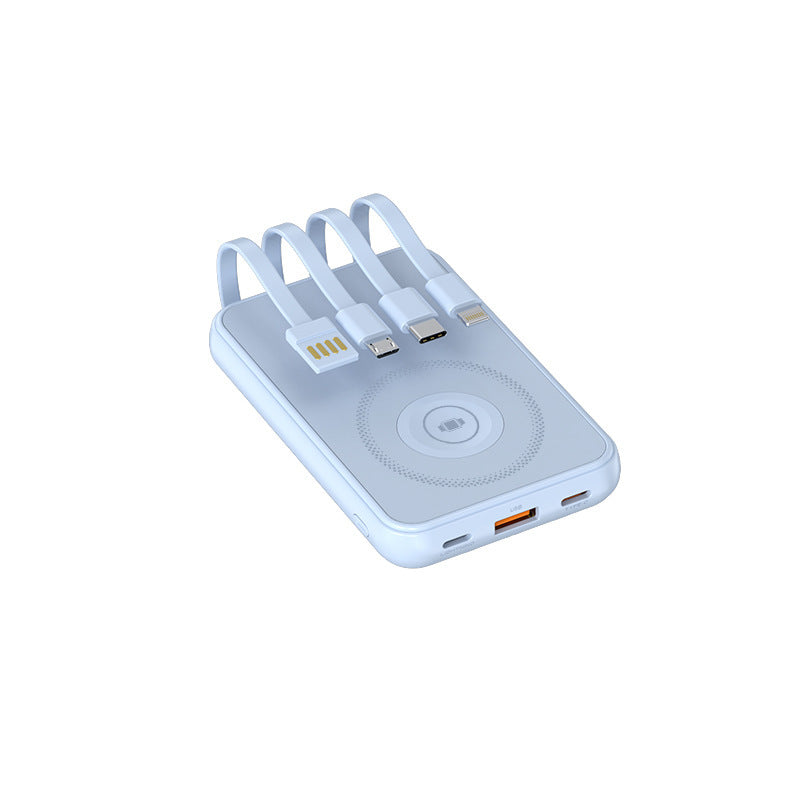 Portable charger with multidimensional charging cable system and wireless charging function Stornfield