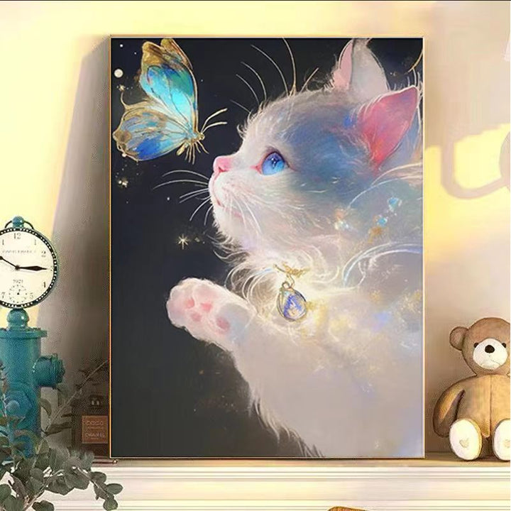 Enchanting Cat and Butterfly Art Print Stornfield
