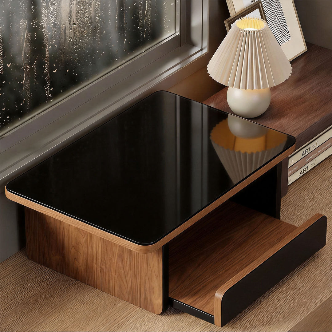 Two-Level Solid Walnut Coffee Station Riser with Pull-Out Drawer