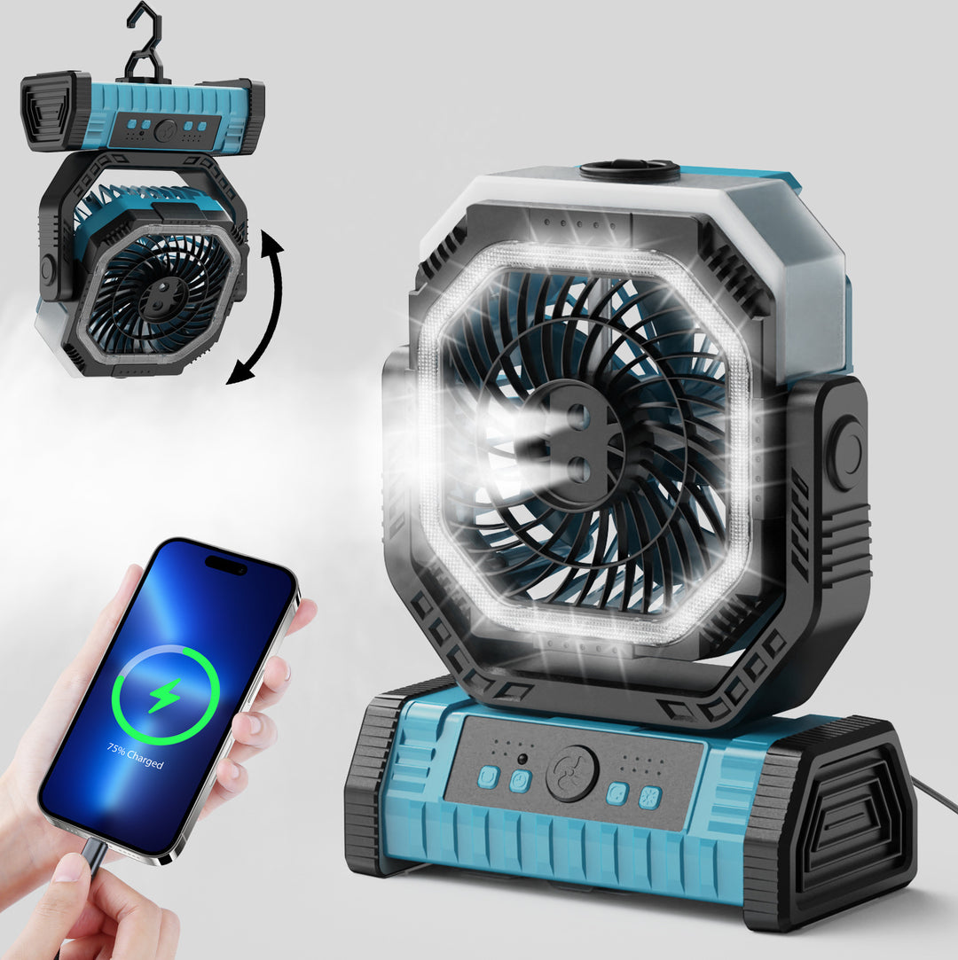 Unisex rechargeable battery table fan with LED ring and adjustable tilt head Stornfield