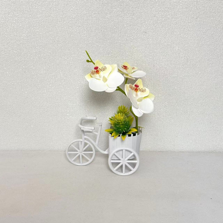 Decorative Bicycle Planter with Faux Orchid Arrangement for Decor