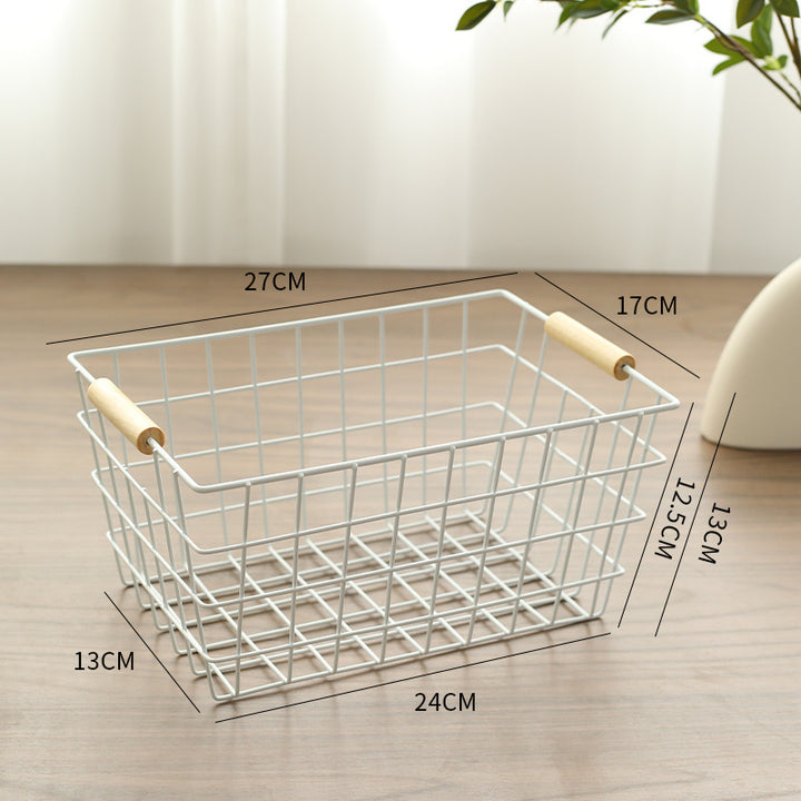 Unisex Wire Storage Basket with Ergonomic Wooden Handles Stornfield
