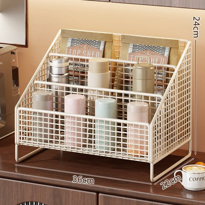 Three-Tier Angled Metal Mesh Countertop Organizer Rack