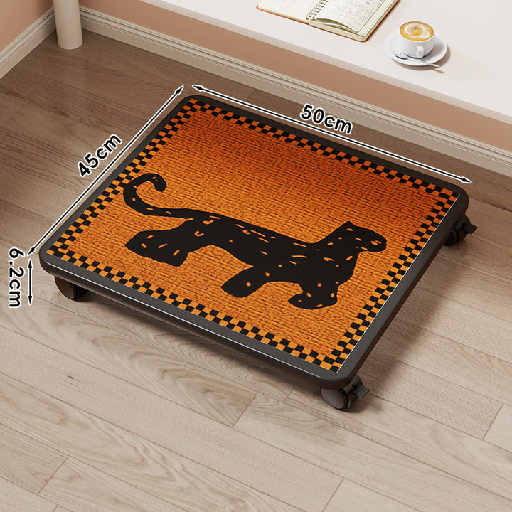 Low-Profile Wheeled Under-Bed Storage Tray with Cartoon Non-Slip Top