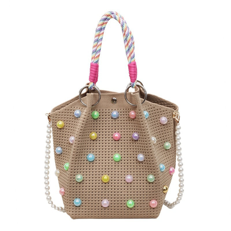 Playful Decorative Pearl-Embellished Tote