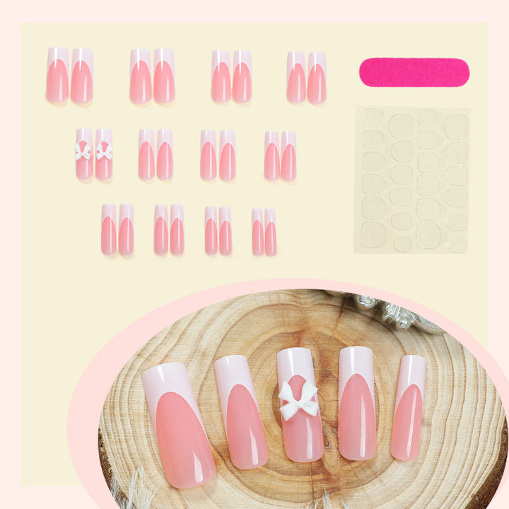 Elegant Press-On Nail Set with Decorative Bows Stornfield