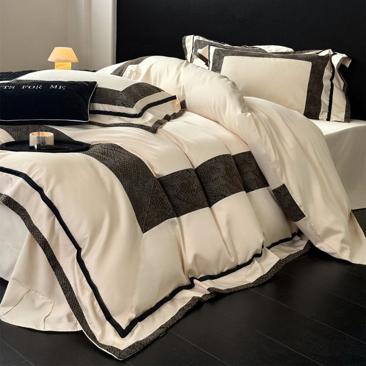 Luxury Cotton Sateen Duvet Cover Set with Textured Border and Piped Trim