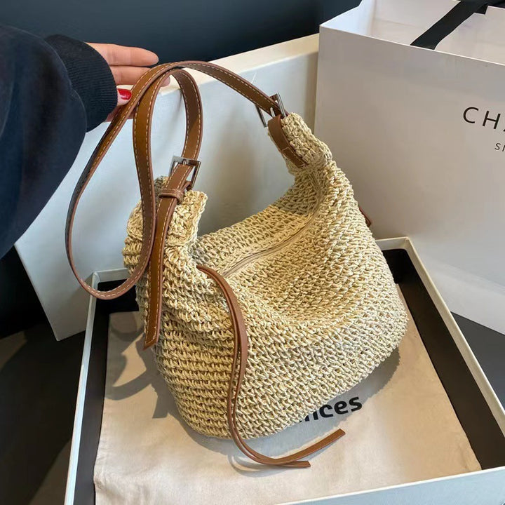 Cultivated raffia shoulder bag with leather accents Stornfield