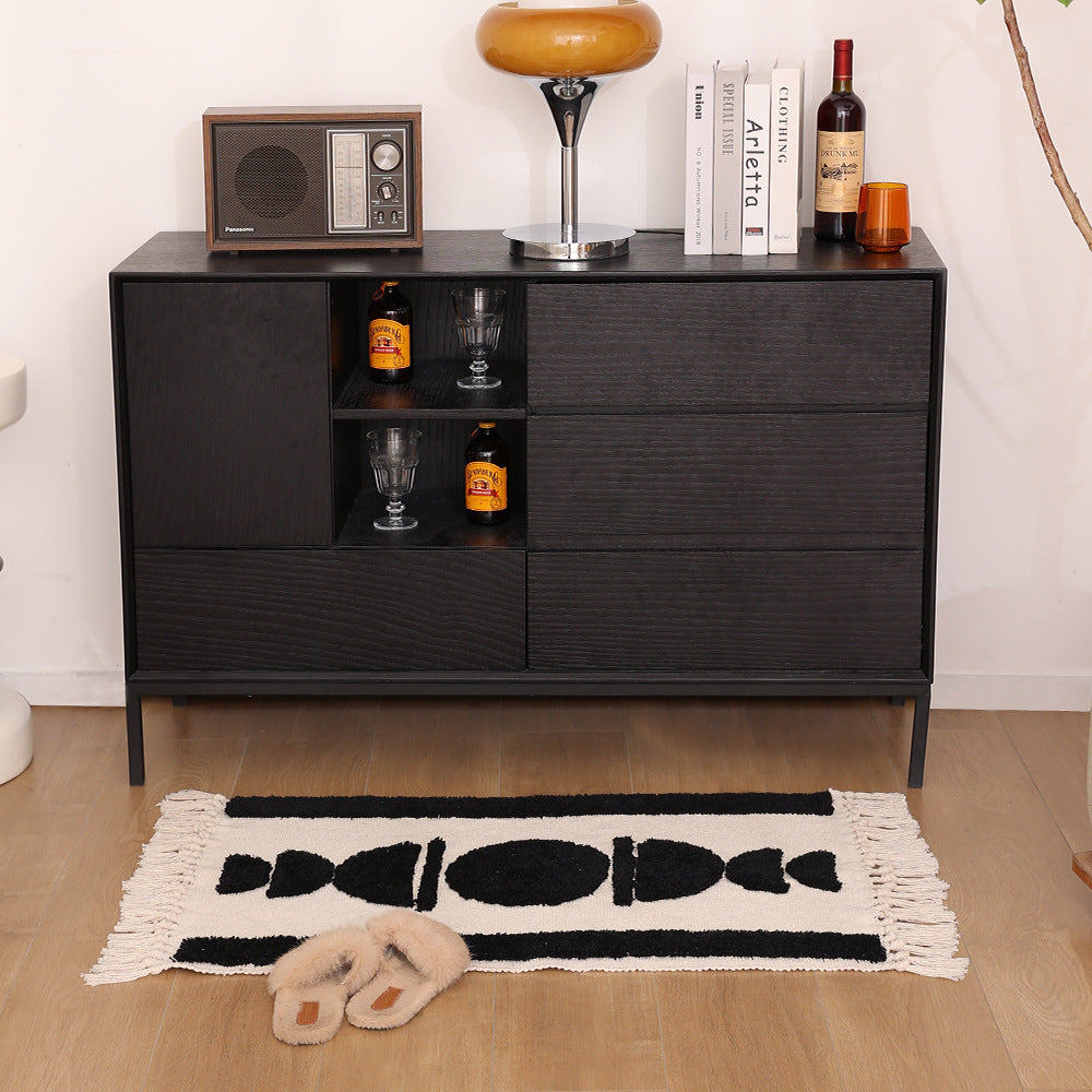 handwoven cotton runner with fringe and embossed relief pattern