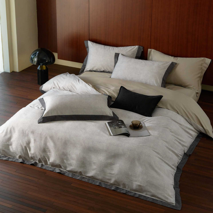Luxury Washed Linen Duvet Cover Set with Contrasting Hem
