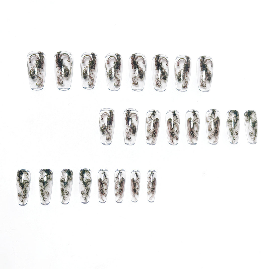 Artificial nails with modern transparent marble effect Stornfield