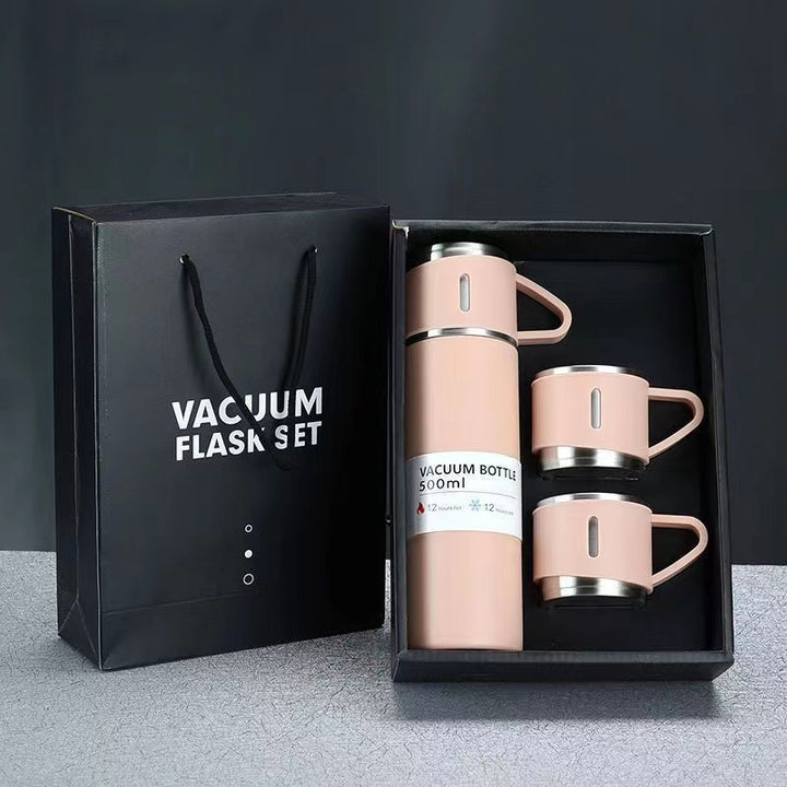 Women’s stainless steel vacuum flask with two accompanying cups Stornfield