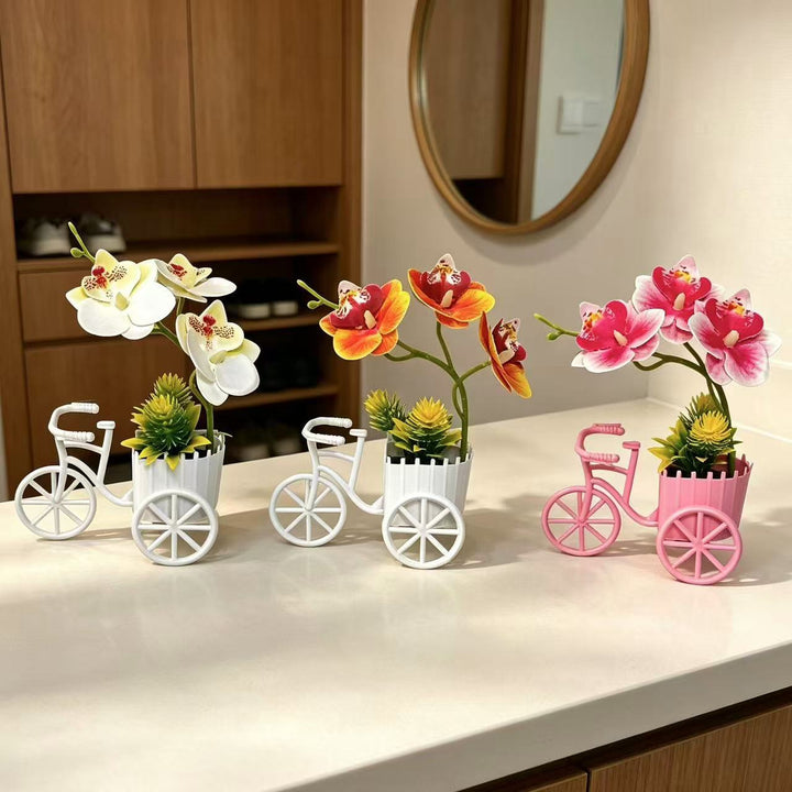 Decorative Bicycle Planter with Faux Orchid Arrangement for Decor