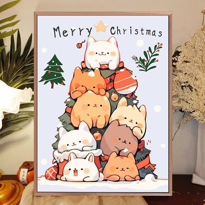 Whimsical Cat-Themed Holiday Canvas Art Print Stornfield