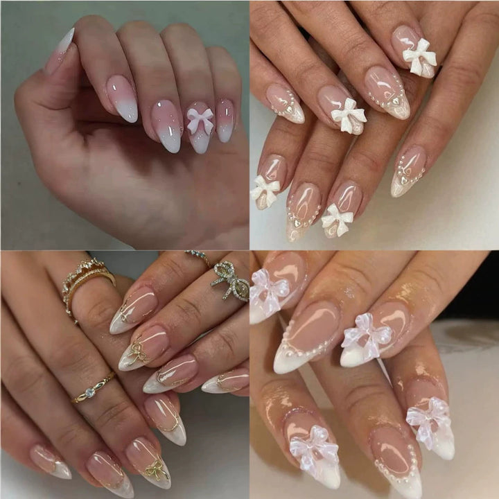 Acrylic Nail Set with Elegant Bows and Glamorous Accent Stornfield