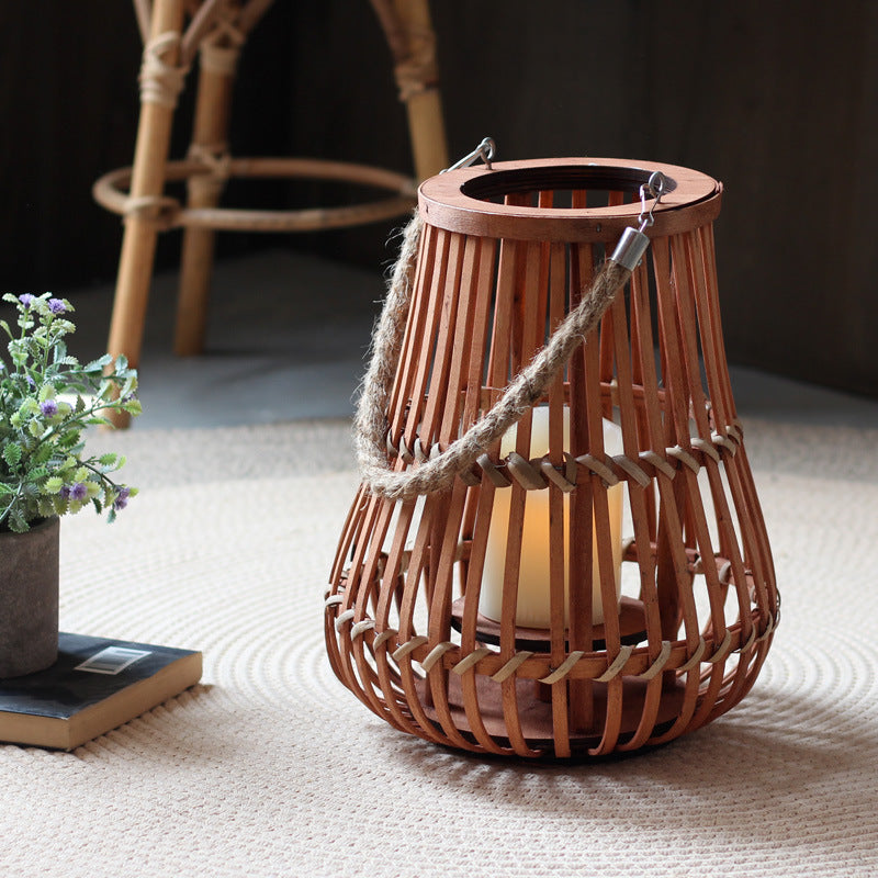 Handcrafted lantern made of wood and wicker Stornfield