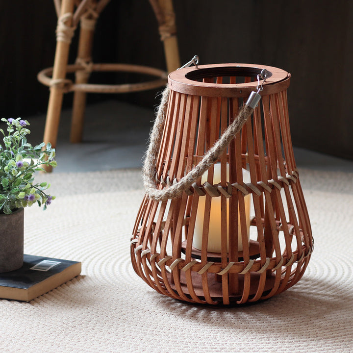 Handcrafted lantern made of wood and wicker Stornfield