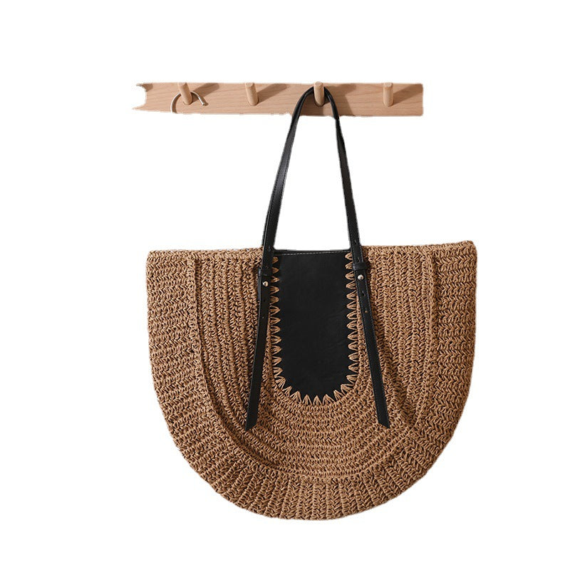 Elegant Handmade Straw Bag with Leather Accents Stornfield