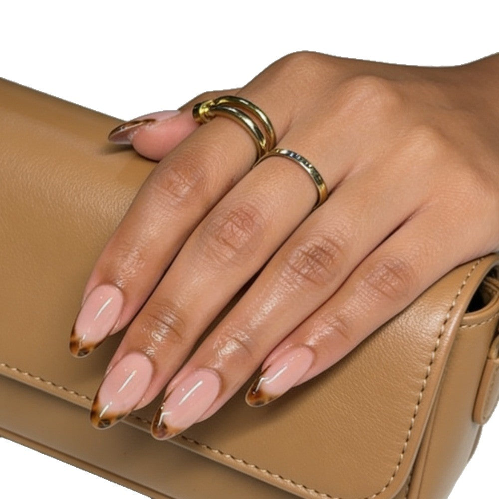 Almond-Shaped Press-On Nails with Elegant Brown Tips Stornfield