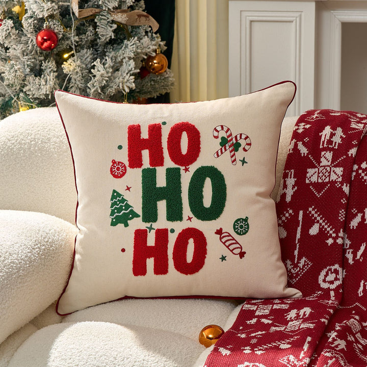 Festive Tufted Chenille Merry Christmas Lumbar Throw Pillow