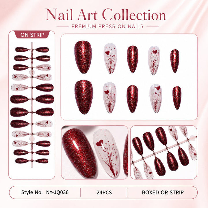 Luxury artificial nails with glitter and heart design Stornfield