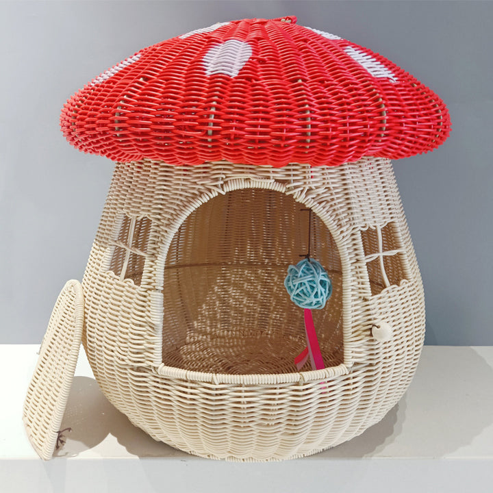 Playful cat basket in mushroom design Stornfield