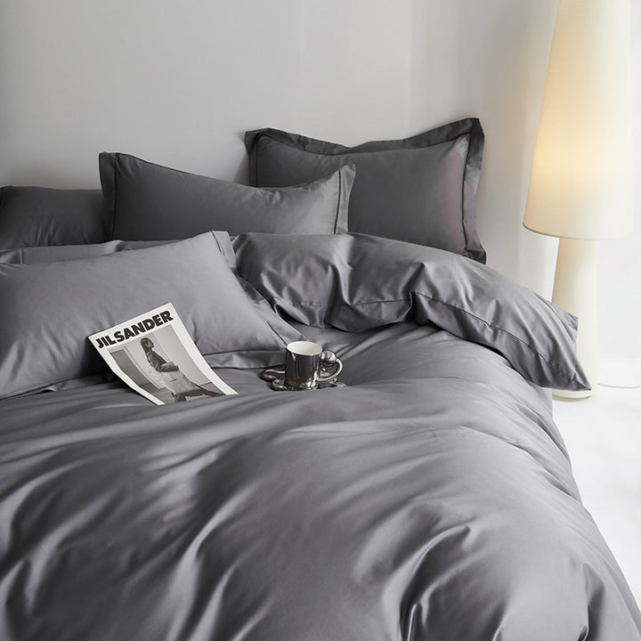 Premium cotton satin bed linen set with fine sheen and hotel closure