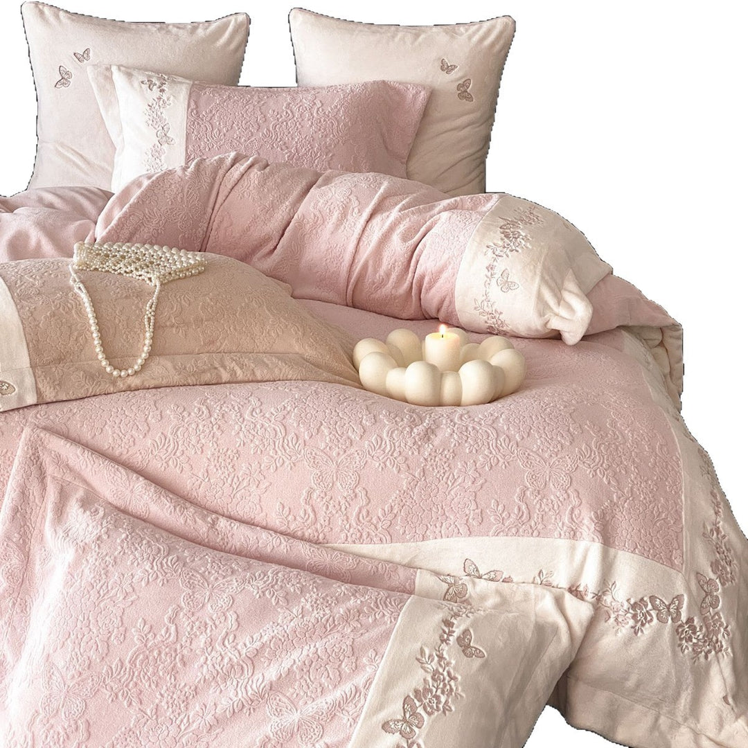 Embroidered Quilted Cotton-Sateen Duvet Cover Set with Floral & Butterfly Motif