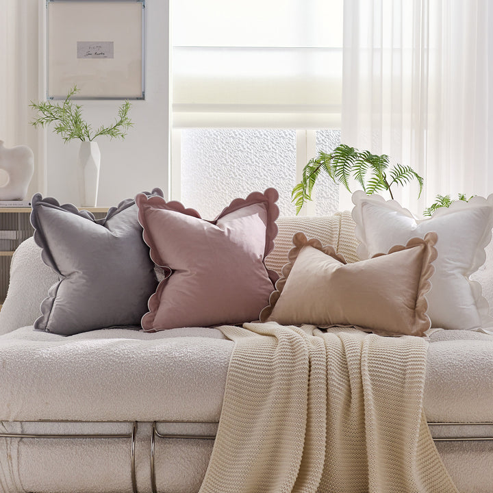 Plush Scalloped Velvet Throw Pillow Cover