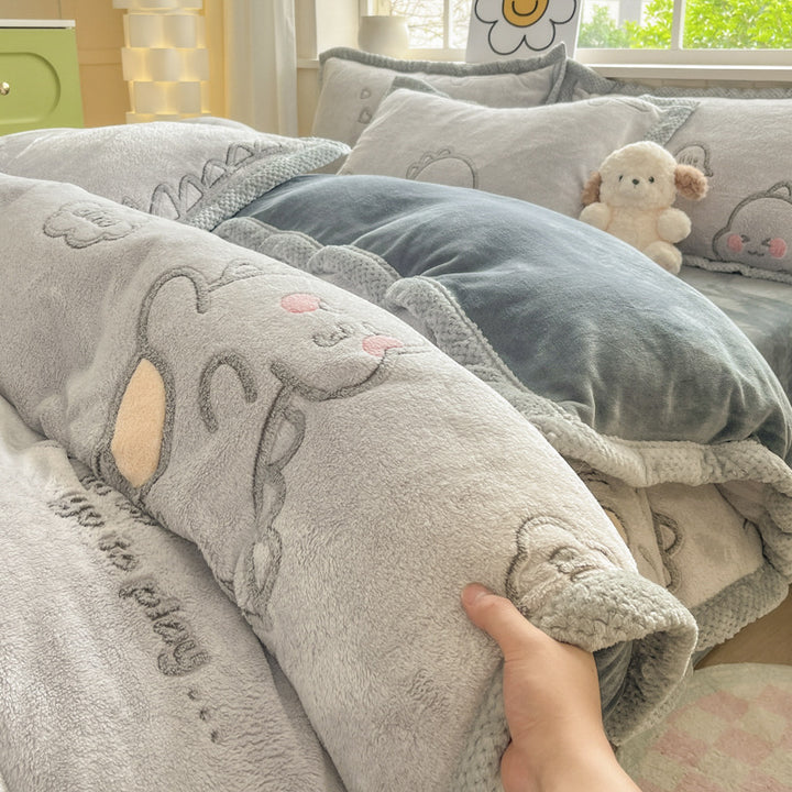 Cartoon Animal Plush Comforter Set
