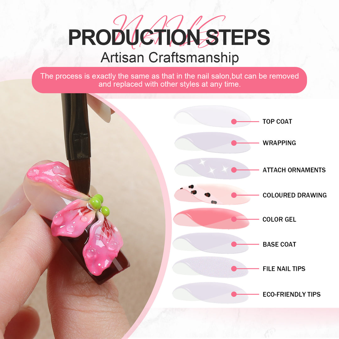Artificial Nail Set with Floral Designs and Glamorous Decorations Stornfield