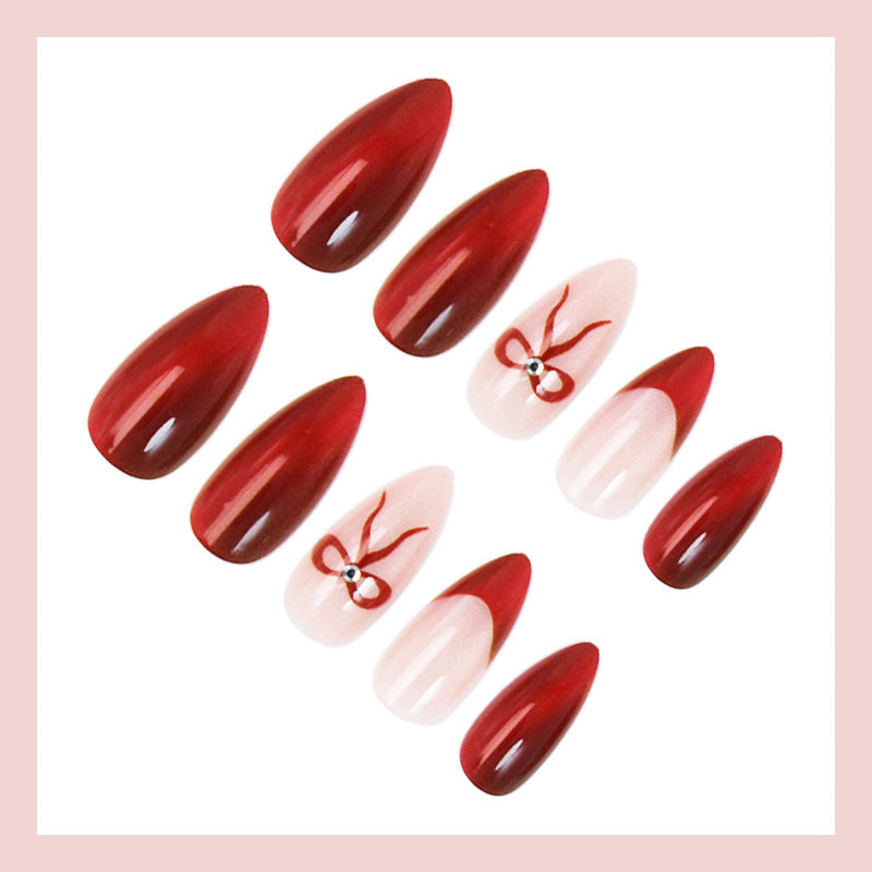Acrylic Nail Set with Luxurious Ombre Effects and Delicate Bows Stornfield
