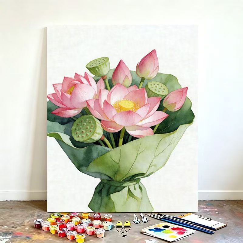 Watercolor Lotus Flower Canvas Art Kit Stornfield